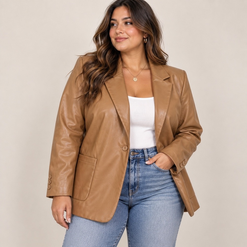 Express Camel Faux Leather Blazer Jacket Plus Size XL NWT Autumn Fall Staple